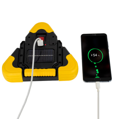 79080 Φορητό Επαναφορτιζόμενο Τρίγωνο Ασφαλείας - Προβολέας Εργασίας LED COB 15W 1500lm με Ενσωματωμένη Μπαταρία 1200mAh & Φωτοβολταϊκό Πάνελ - 5 Light Modes & Power Bank με Καλώδιο Φόρτισης USB Αδιάβροχο IP54 Ψυχρό Λευκό 6000K