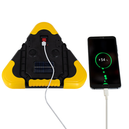 79081 Φορητό Επαναφορτιζόμενο Τρίγωνο Ασφαλείας - Προβολέας Εργασίας LED COB 35W 3500lm με Ενσωματωμένη Μπαταρία 2000mAh & Φωτοβολταϊκό Πάνελ - 5 Light Modes & Power Bank με Καλώδιο Φόρτισης USB Αδιάβροχο IP54 Ψυχρό Λευκό 6000K