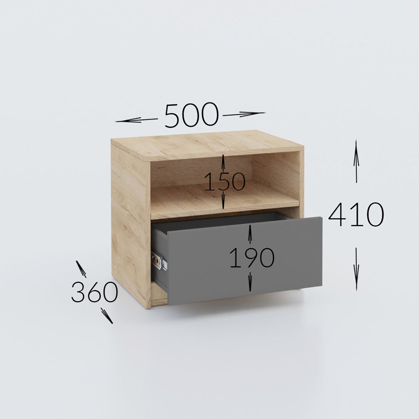 Κομοδίνο Viva Χρυσό Δρυς-Γραφίτη 50x36x41