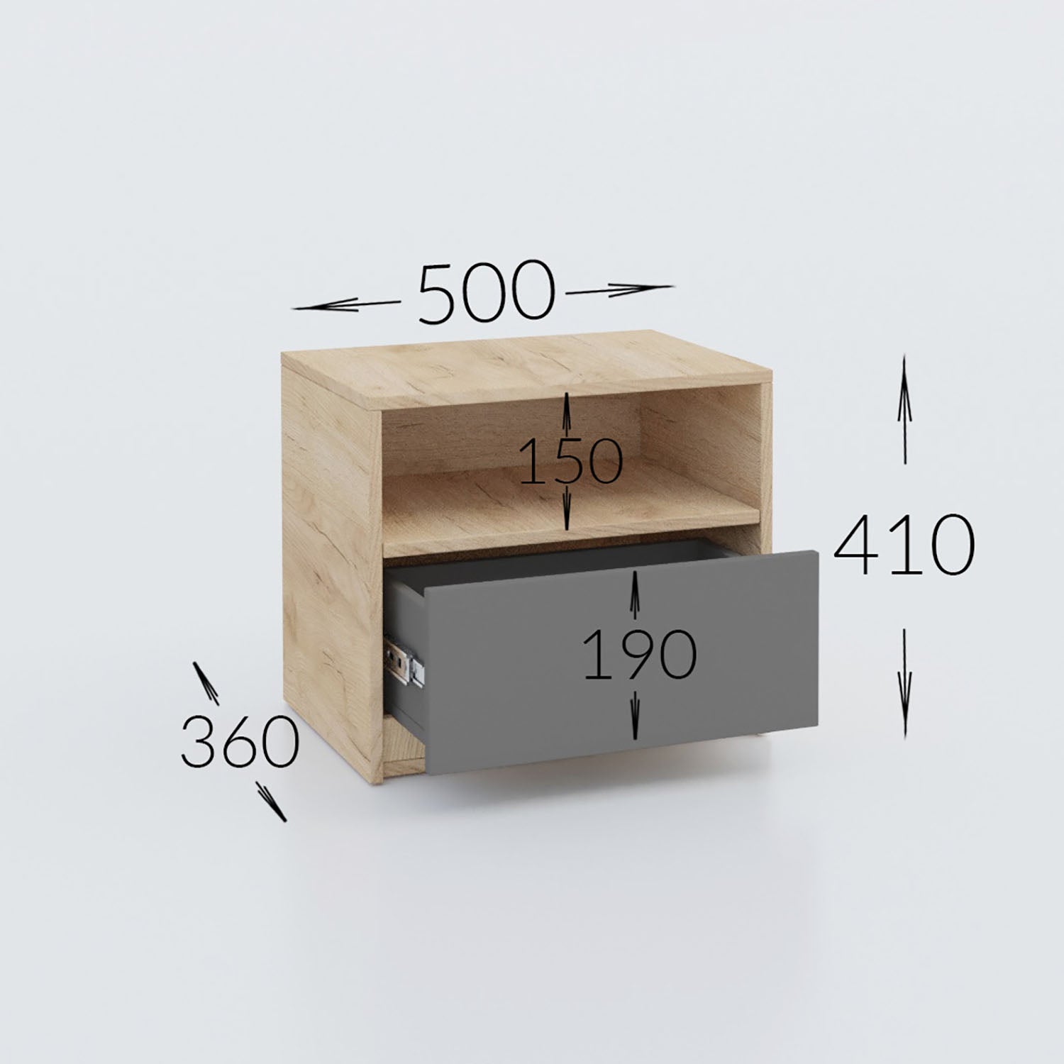 Κομοδίνο Viva Χρυσό Δρυς-Γραφίτη 50x36x41