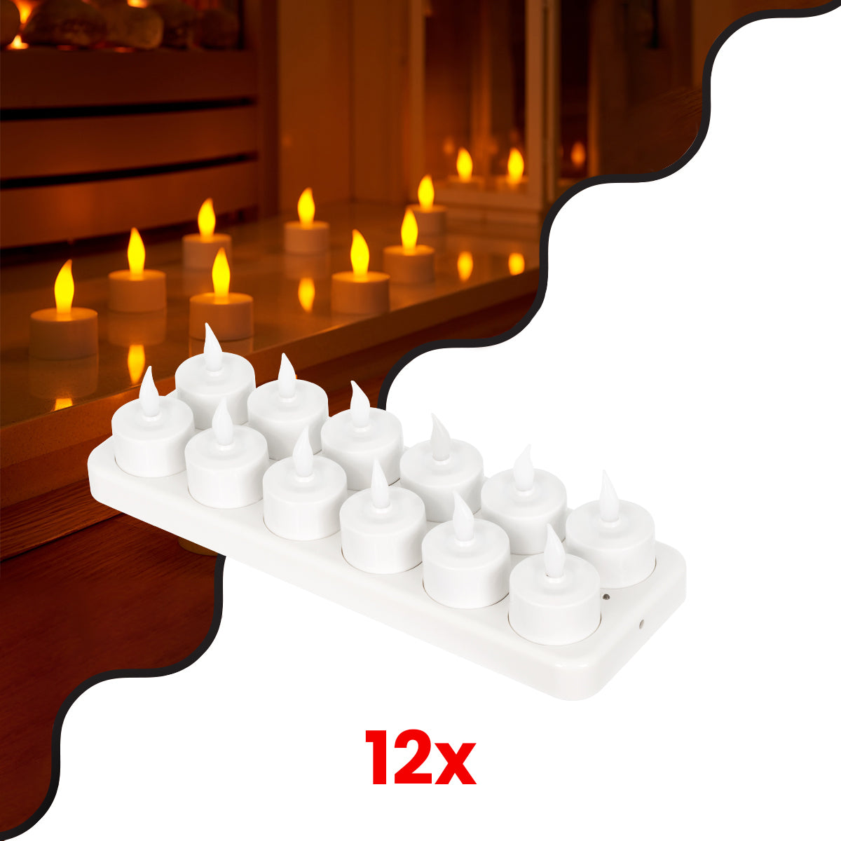 FIREFLAME 79565 Διακοσμητικά Κεράκια Ρεσώ με Εφέ Κινούμενης Φλόγας & Βάση Φόρτισης LED 0.2W 5lm 180° DC 1.2V με 12x Επαναφορτιζόμενες Μπαταρίες Ni-MH IP20 Θερμό Λευκό 2700K - Λευκό - Μ3.9 x Π3.9 x Υ4.9 - Πακέτο 6 Τεμαχίων