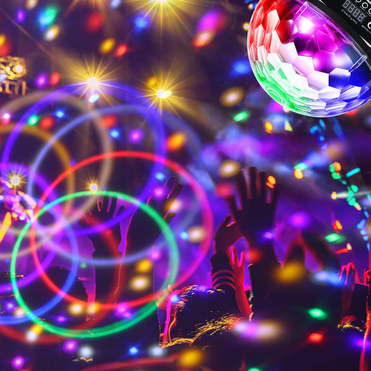 79602 LED Party Disco Μπάλα με Περιστρεφόμενα Φωτορυθμικά Εφέ Πολύχρωμη RGB DMX512 20W με Sound Control Activated Εφέ και με Ασύρματο Χειριστήριο AC 230V IP20 Φ17 x Υ15cm