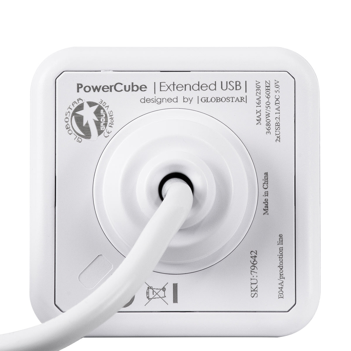 TRAVEL PowerCube PRO Certified 79639 Πολύπριζο 6 Θέσεων με 1.5m Kαλώδιο - 4 Πρίζες Ασφαλείας Childproof EU Schuko AC 220-240V & 2 Πρίζες USB Max 2.1A/DC 5V Μ7.5 x Π7.5 x Υ7.5 - Λευκό με Γκρι - Max Load 3680W/16A