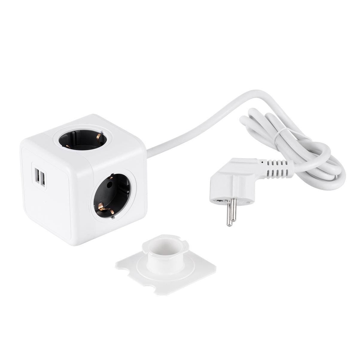 TRAVEL PowerCube PRO Certified 79639 Πολύπριζο 6 Θέσεων με 1.5m Kαλώδιο - 4 Πρίζες Ασφαλείας Childproof EU Schuko AC 220-240V & 2 Πρίζες USB Max 2.1A/DC 5V Μ7.5 x Π7.5 x Υ7.5 - Λευκό με Γκρι - Max Load 3680W/16A