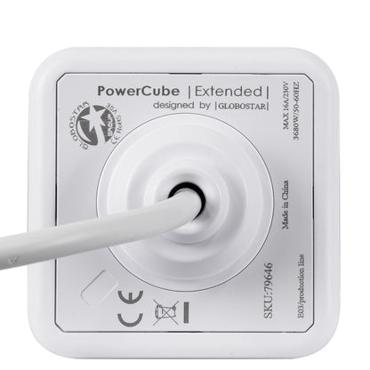 TRAVEL PowerCube PRO Certified 79646 Πολύπριζο 5 Θέσεων με 1.5m Kαλώδιο - 5 Πρίζες Ασφαλείας Childproof EU Schuko AC 220-240V Μ7.5 x Π11.5 x Υ7.5 - Λευκό με Μπλε - Max Load 3680W/16A