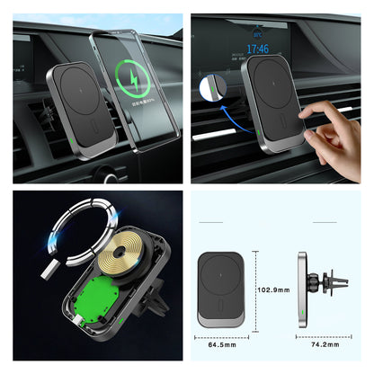 79695 Μαγνητική Βάση Κινητού Αυτοκινήτου Max 15W USB σε USB Type-C με Κλιπ στον Αεραγωγό - Ασύρματη Φόρτιση MagSafe QuickCharge 3.0