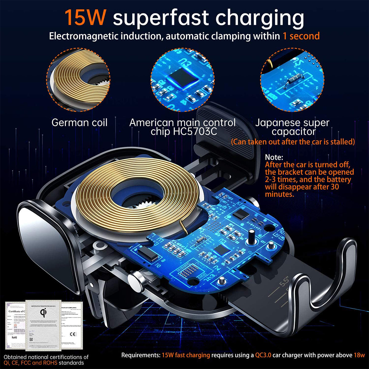 79696 Μαγνητική Βάση Κινητού Αυτοκινήτου Smart Chip Max 15W USB σε USB Type-C με Κλιπ στον Αεραγωγό - Ασύρματη Φόρτιση και Υποστήριξη προσαρμογής για Διαφορετικά Κινητά Τηλέφωνα MagSafe QuickCharge 3.0