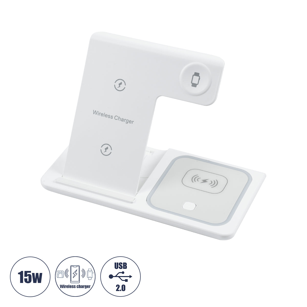 79706 Επιτραπέζια Σταθερή Βάση Ασύρματης Φόρτισης Fast Charging για Κινητά - Earphones - Smart Watches 15W Max - Λευκό