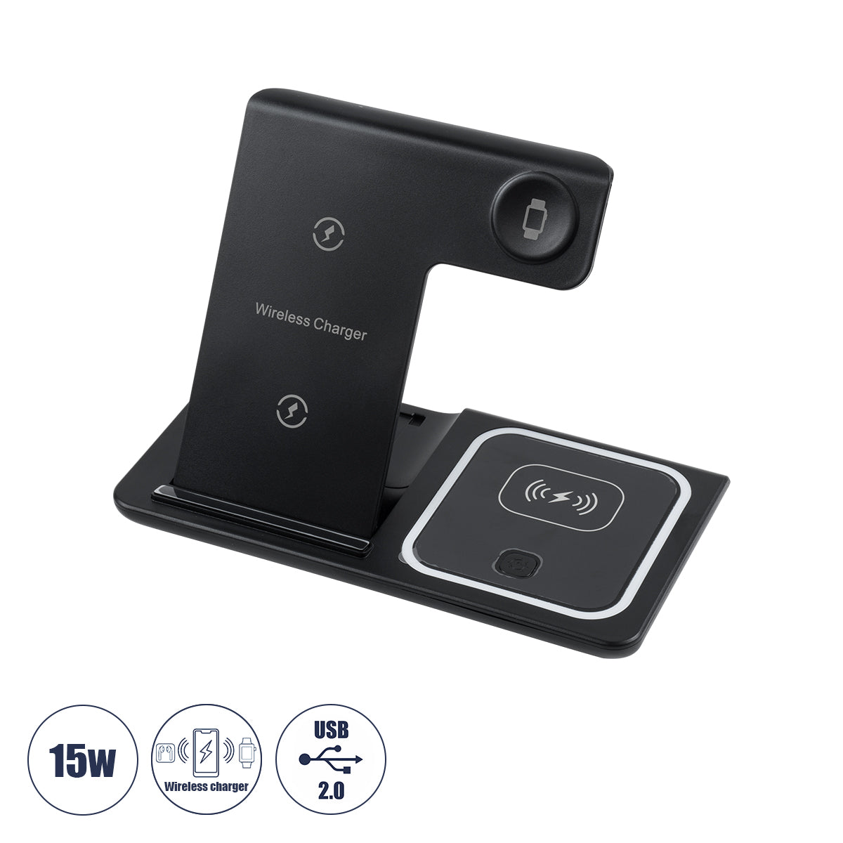 79707 Επιτραπέζια Σταθερή Βάση Ασύρματης Φόρτισης Fast Charging για Κινητά - Earphones - Smart Watches 15W Max - Μαύρο