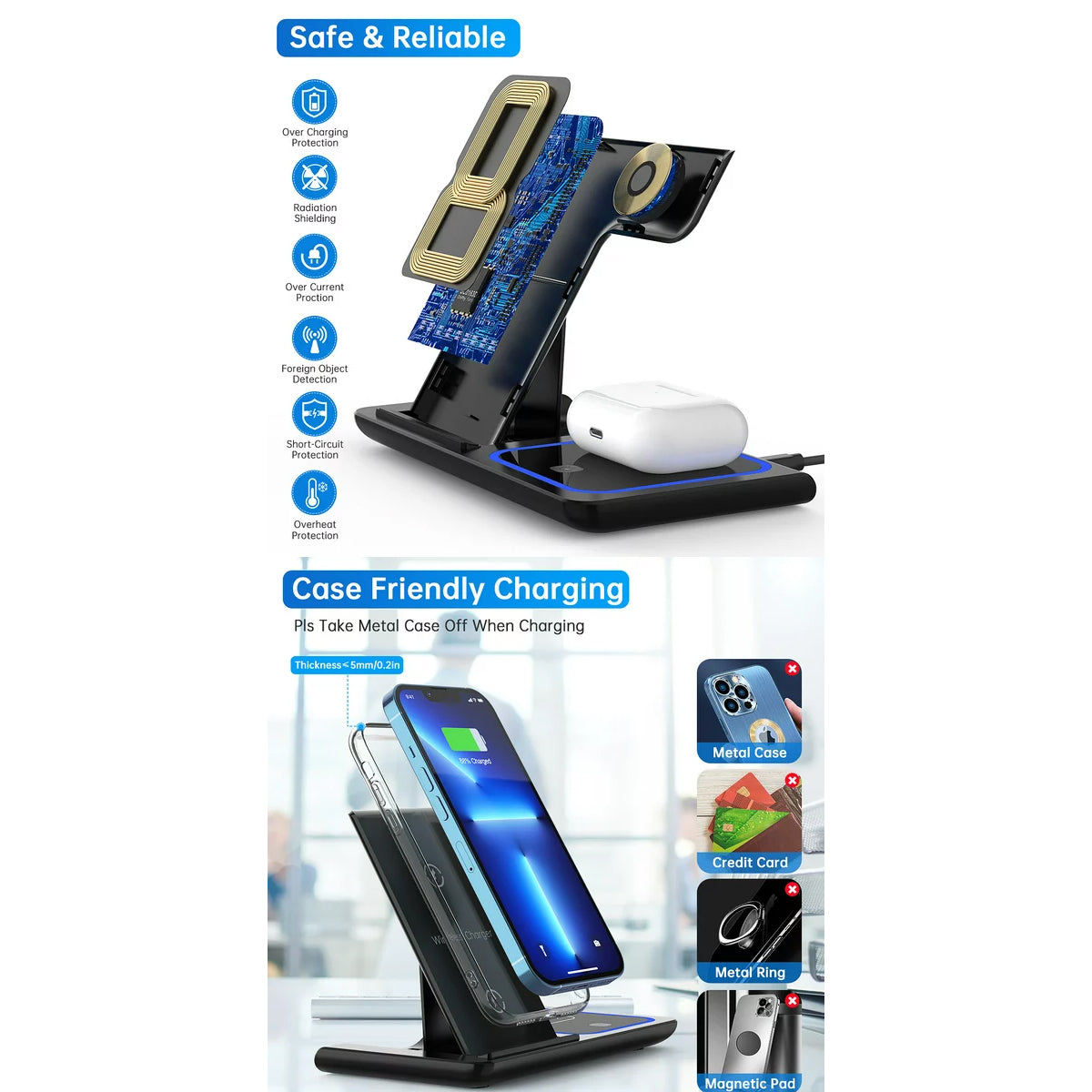79707 Επιτραπέζια Σταθερή Βάση Ασύρματης Φόρτισης Fast Charging για Κινητά - Earphones - Smart Watches 15W Max - Μαύρο