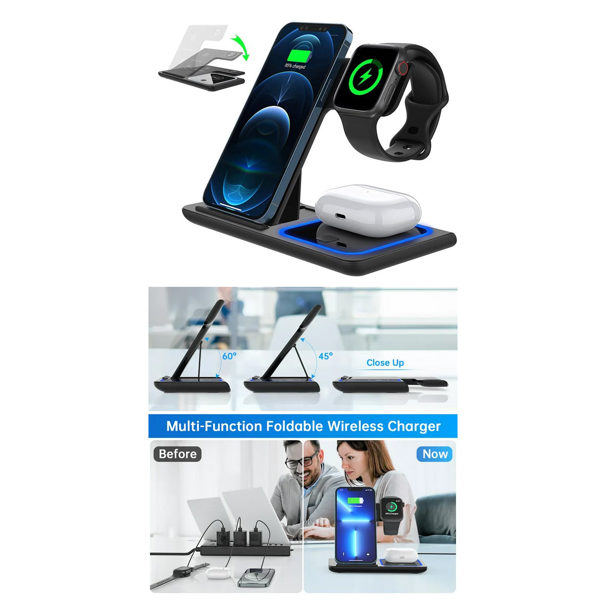 79707 Επιτραπέζια Σταθερή Βάση Ασύρματης Φόρτισης Fast Charging για Κινητά - Earphones - Smart Watches 15W Max - Μαύρο