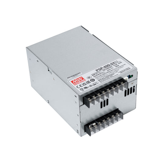 MEANWELL-PSP600-24 90791 Τροφοδοτικό/Μετασχηματιστής Class I PELV 600W 25A AC 220-240V σε DC 24V IP20 - Ρυθμιζόμενo από DC 20V έως DC 26.4V - Ασημί - Μ17 x Π12 x Υ9.3