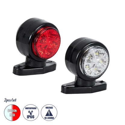 79923 Ζευγάρι Πλευρικά Φώτα Όγκου Κέρατο Φορτηγών LED 6W DC 10-30V Λευκό - Κόκκινο - Αδιάβροχα IP66 - Μ8 x Π5 x Υ8cm