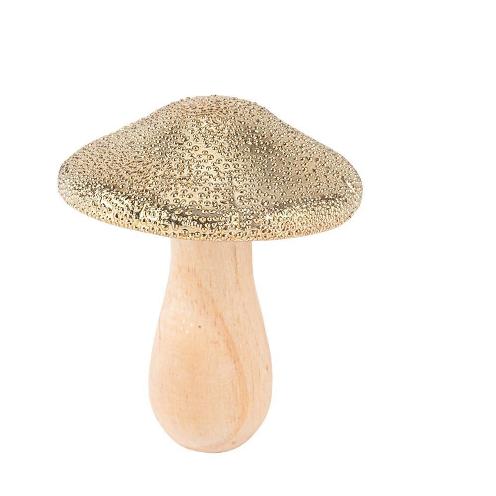 Μανιτάρι Ξύλινο Ανάγλυφο Χρυσό 9x9x11