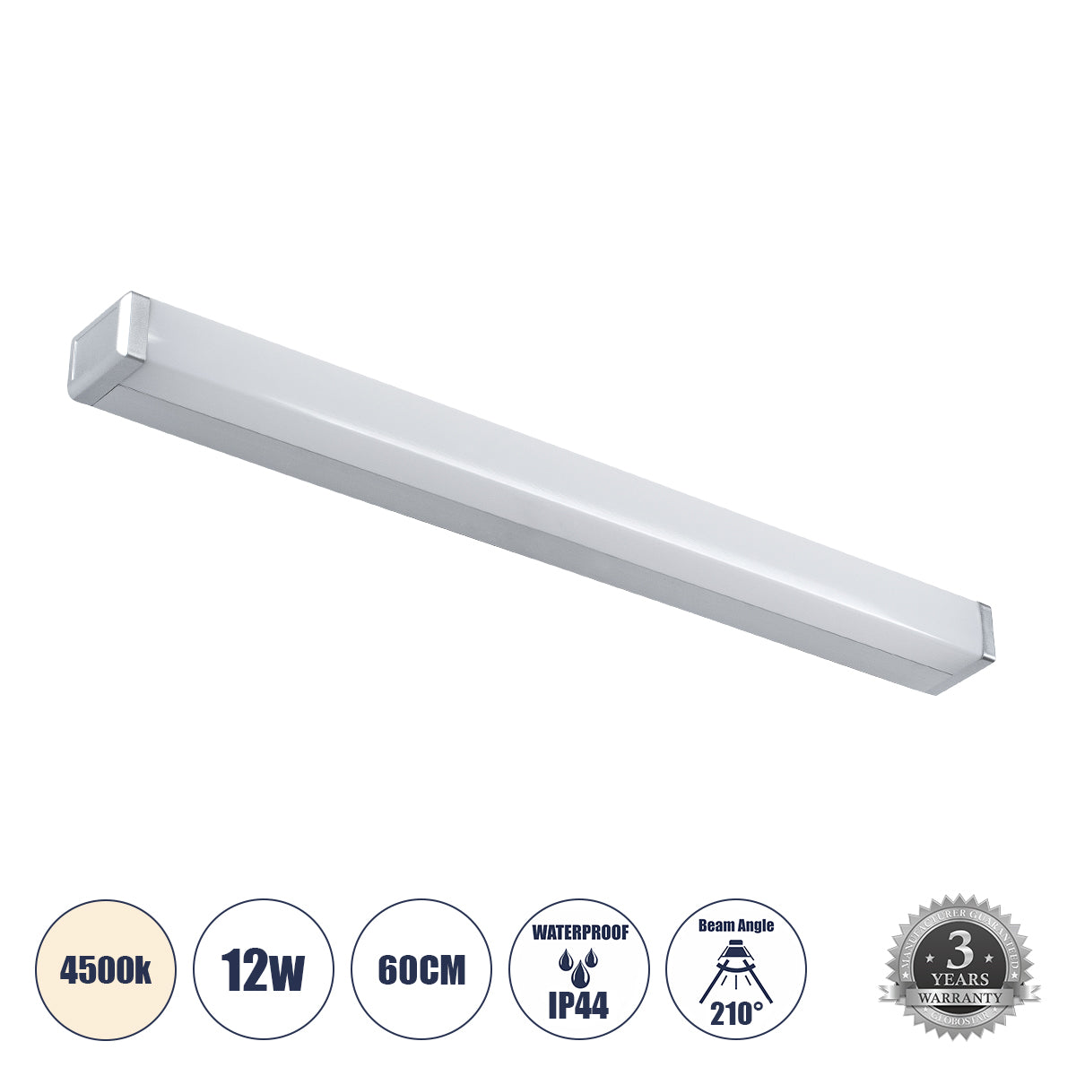 RENATA 60442 Μοντέρνο Φωτιστικό Τοίχου - Απλίκα Καθρέπτη Μπάνιου LED 12W 1400lm 180° AC 220-240V IP20 Φυσικό Λευκό 4500K - Bridgelux SMD Chip - Νίκελ Χρώμιο - Μ60 x Π4 x Υ5.5