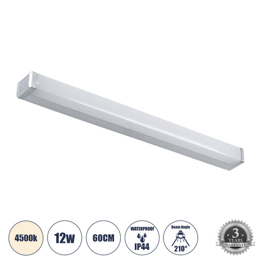 RENATA 60442 Μοντέρνο Φωτιστικό Τοίχου - Απλίκα Καθρέπτη Μπάνιου LED 12W 1400lm 180° AC 220-240V IP20 Φυσικό Λευκό 4500K - Bridgelux SMD Chip - Νίκελ Χρώμιο - Μ60 x Π4 x Υ5.5