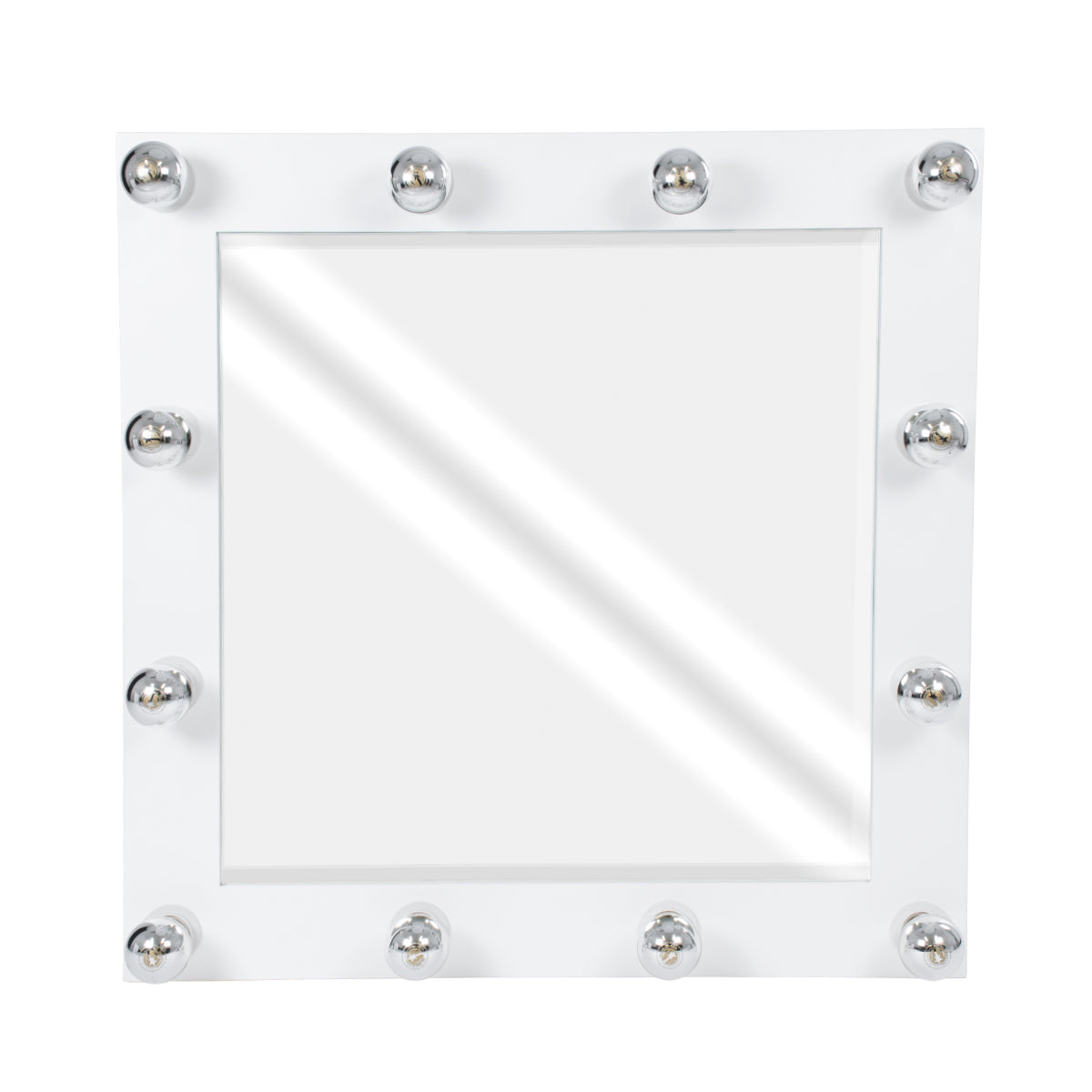 MAKEUP MIRROR-80x80-4 Μοντέρνος Καθρέπτης Μακιγιάζ με Πλαίσιο Φυσικού Ξύλου με Διακόπτη On/Off 12 x E27 AC220-240V - Μ80 x Π7 x Υ80cm - Λευκή Λάκα