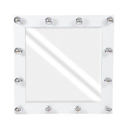 MAKEUP MIRROR-80x80-4 Μοντέρνος Καθρέπτης Μακιγιάζ με Πλαίσιο Φυσικού Ξύλου με Διακόπτη On/Off 12 x E27 AC220-240V - Μ80 x Π7 x Υ80cm - Λευκή Λάκα