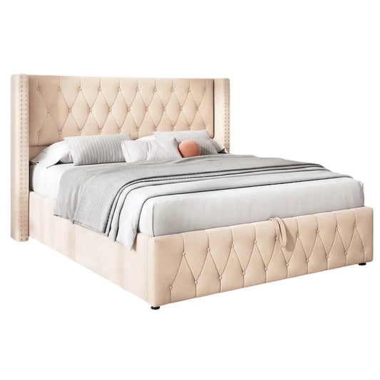 Επενδυμένο Κρεβάτι Zenmor Μπεζ 206x170x95