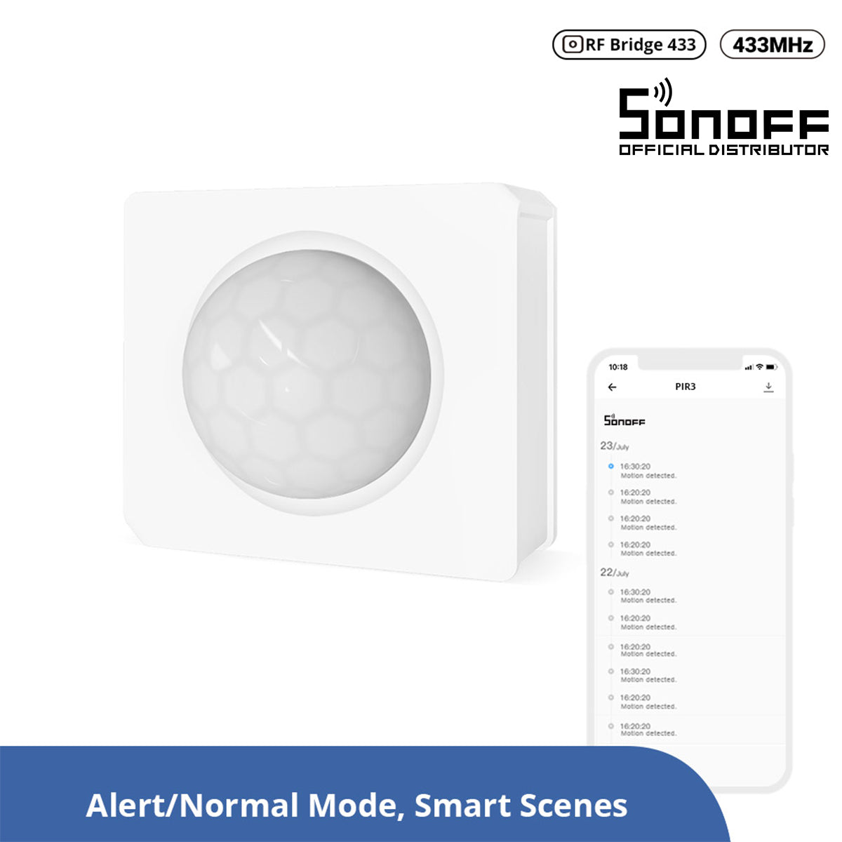 80064 SONOFF PIR3-RF – Smart 433MHZ RF PIR Motion Sensor 6m/110° Detection