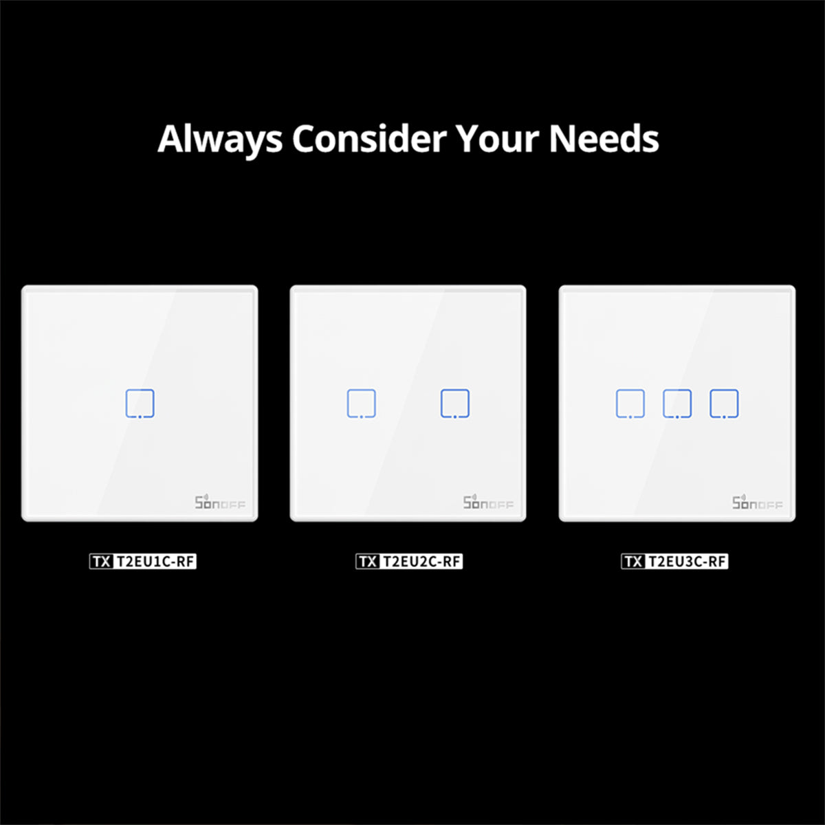 80067 SONOFF T2EU3C-RF - 433MHz Wireless Smart Wall Touch Button Switch 3 Way - RF Series