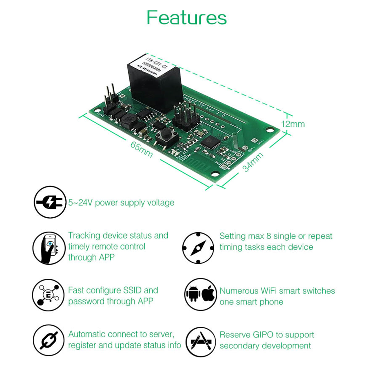 80068 SONOFF SV - Safe Voltage Wi-Fi Wireless Switch Smart Home Module Support Secondary Development