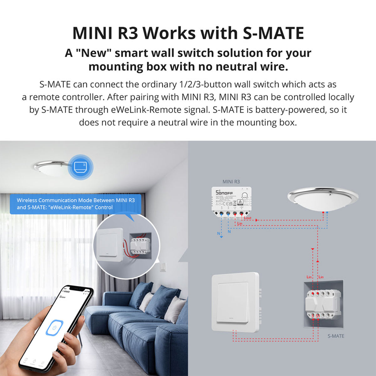 80070 SONOFF S-MATE - Switch Mate 16A/3500W