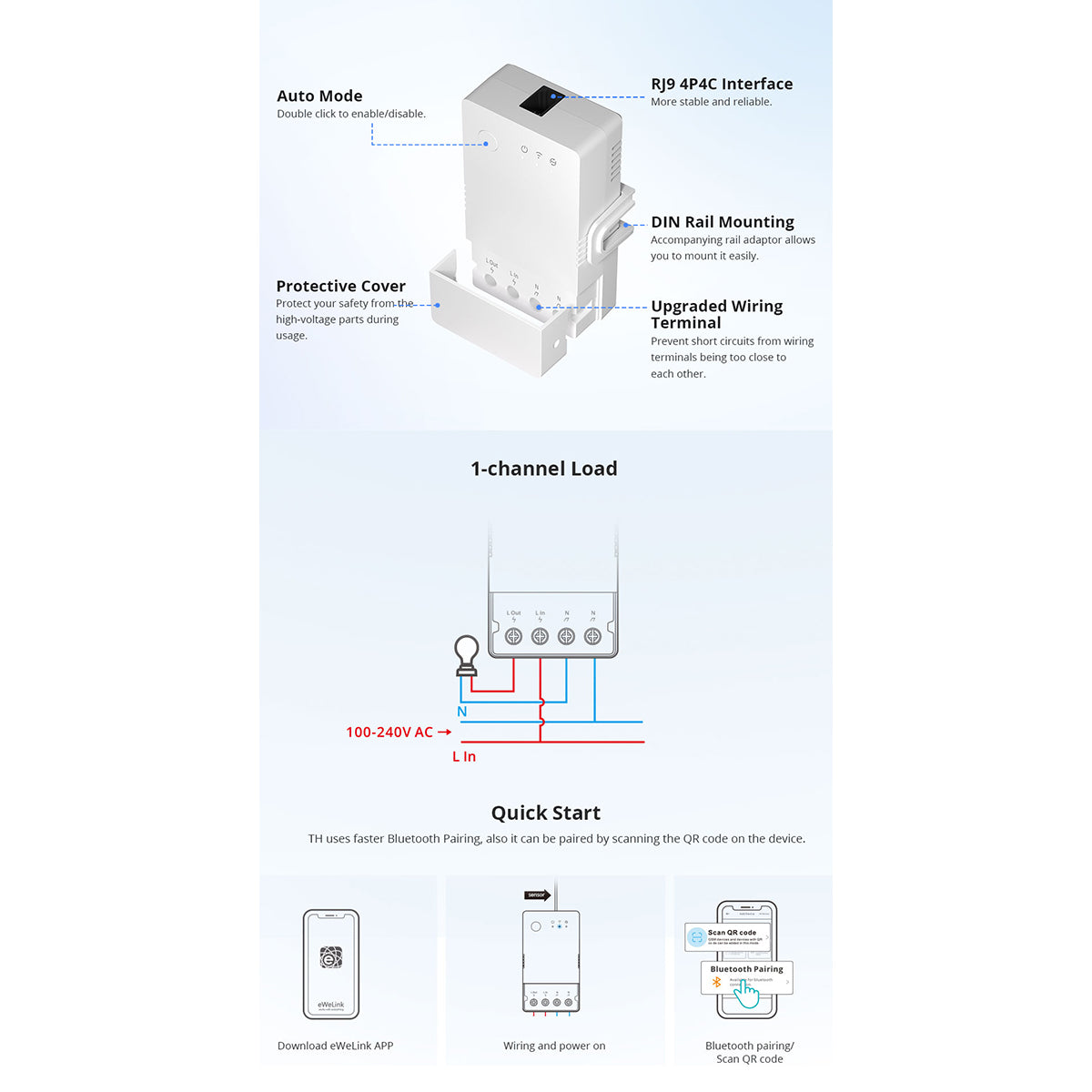 80082 SONOFF THR320 TH ORIGIN Smart LAN & WiFi 2.4GHz Temperature and Humidity Control AC 100-240V Max 20A