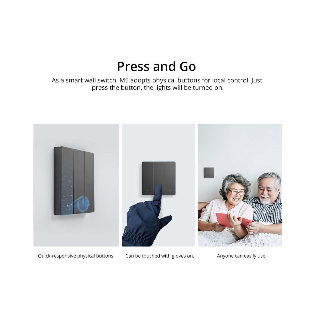 80089 SONOFF M5-3C-80 SwitchMan Mechanical Smart Switch WiFi & Bluetooth AC 100-240V Max 6A 1320W (2A/Way) 3 Way