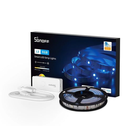 80098 SONOFF L3-5M RGB Smart LED Strip Light WiFi 2.4GHz 90 SMD/5M 5050 5m Roll & Power Adapter DC 5V Max 10W