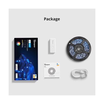 80098 SONOFF L3-5M RGB Smart LED Strip Light WiFi 2.4GHz 90 SMD/5M 5050 5m Roll & Power Adapter DC 5V Max 10W