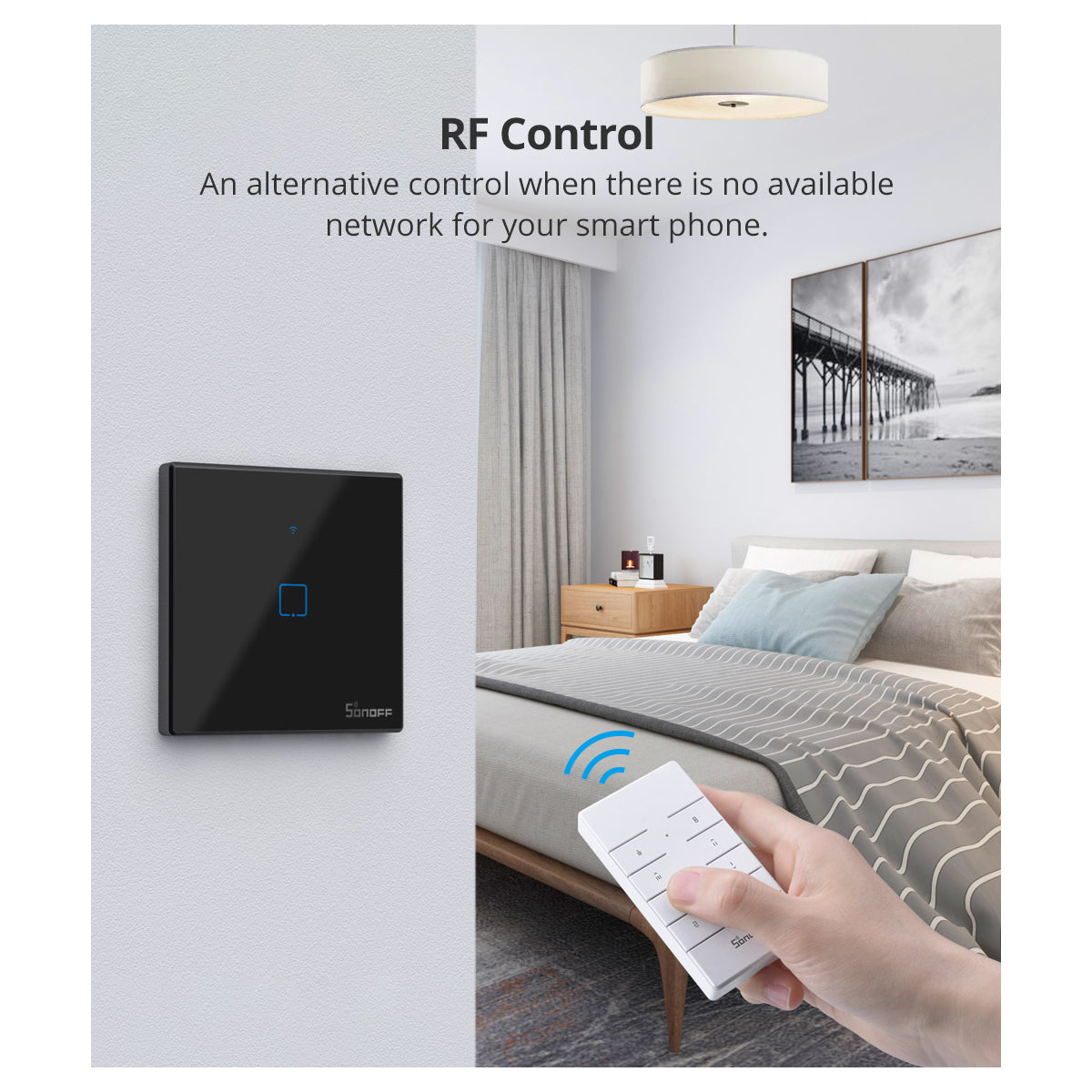80130 SONOFF T2EU1C-RF - 433MHz Wireless Smart Wall Touch Button Switch AC 100-240V Max 2A (2A/Way) 1 Way - RF Series