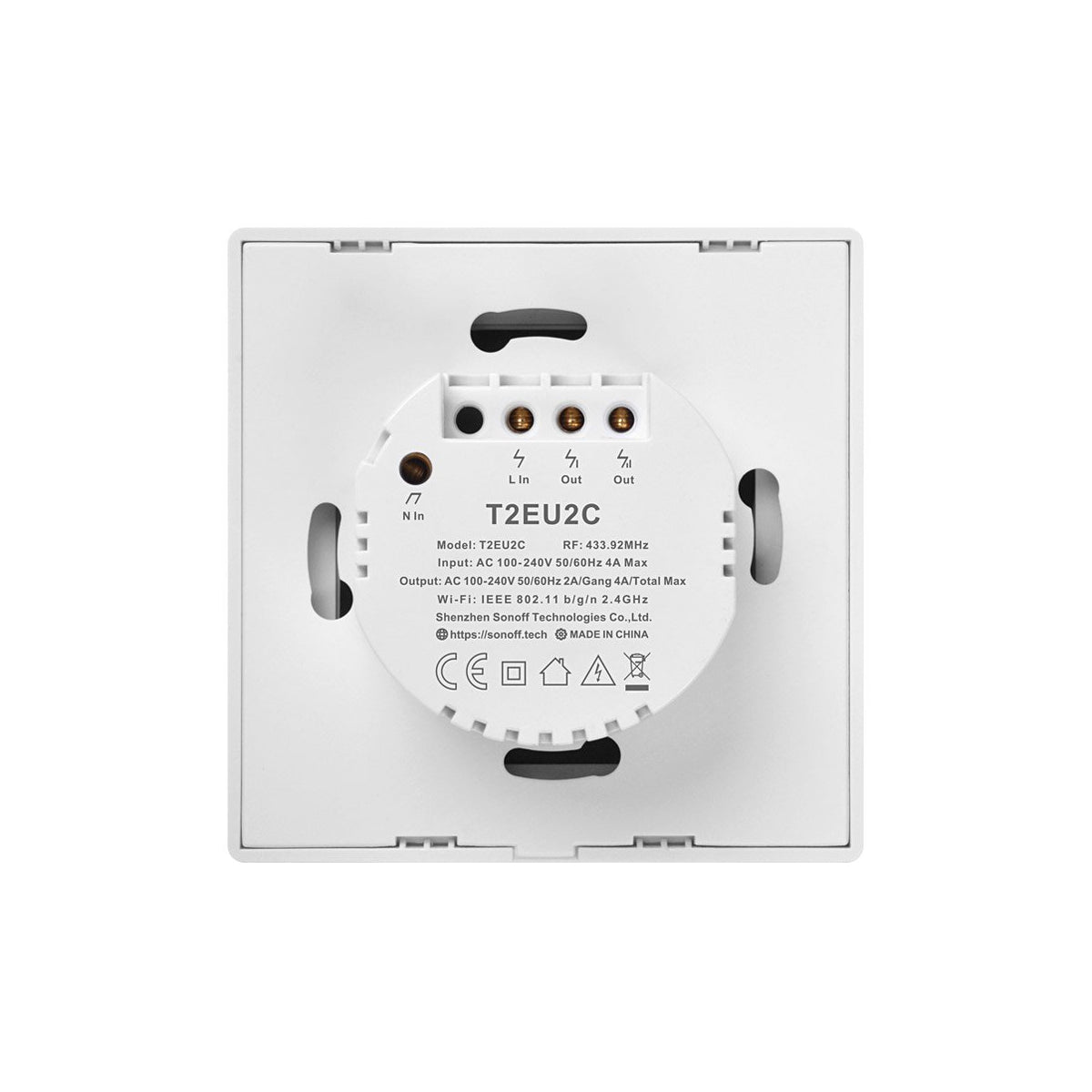 80131 SONOFF T2EU2C-RF - 433MHz Wireless Smart Wall Touch Button Switch AC 100-240V Max 4A (2A/Way) 2 Way - RF Series