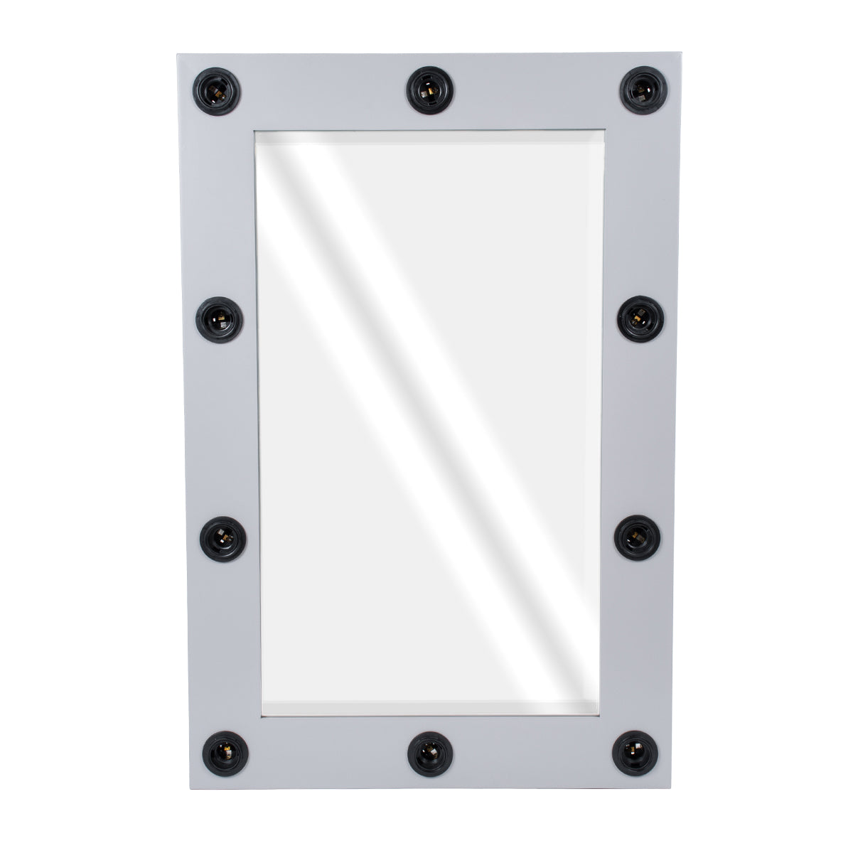 MAKEUP MIRROR-60x90-3 Μοντέρνος Καθρέπτης Μακιγιάζ με Πλαίσιο Φυσικού Ξύλου με Διακόπτη On/Off 10 x E27 AC220-240V - Μ60 x Π7 x Υ90cm - Γκρι Τσιμέντου