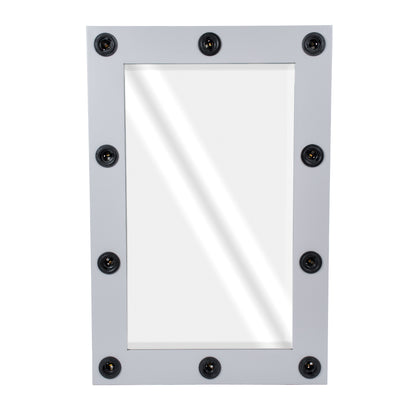 MAKEUP MIRROR-60x90-3 Μοντέρνος Καθρέπτης Μακιγιάζ με Πλαίσιο Φυσικού Ξύλου με Διακόπτη On/Off 10 x E27 AC220-240V - Μ60 x Π7 x Υ90cm - Γκρι Τσιμέντου