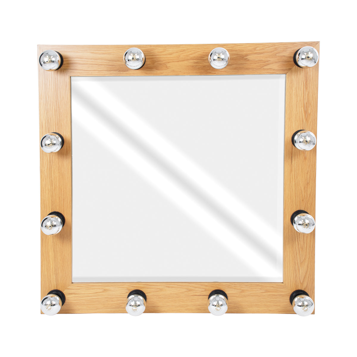 MAKEUP MIRROR-80x80-1 Μοντέρνος Καθρέπτης Μακιγιάζ με Πλαίσιο Φυσικού Ξύλου με Διακόπτη On/Off 12 x E27 AC220-240V - Μ80 x Π7 x Υ80cm - Μπεζ Δρυς