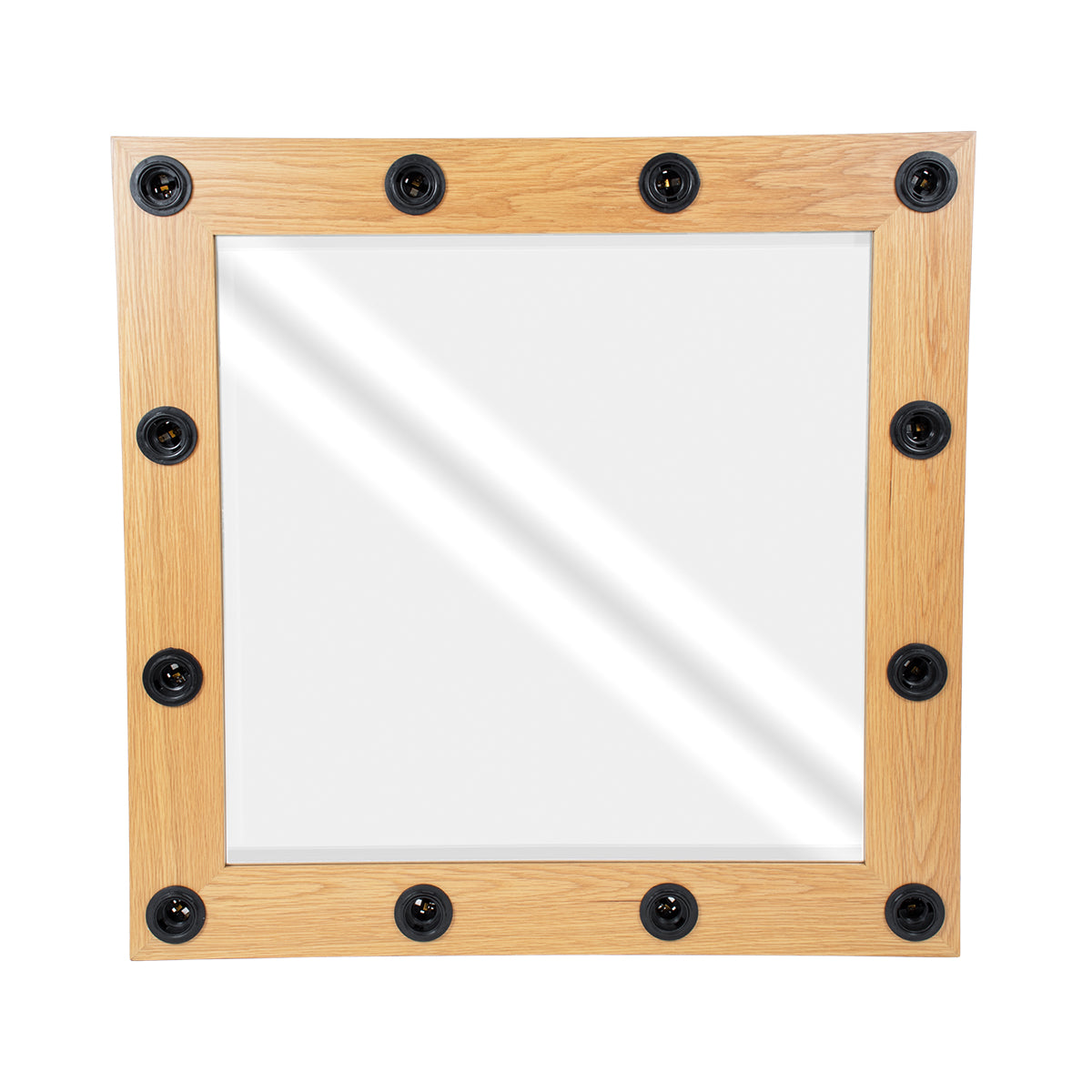 MAKEUP MIRROR-80x80-1 Μοντέρνος Καθρέπτης Μακιγιάζ με Πλαίσιο Φυσικού Ξύλου με Διακόπτη On/Off 12 x E27 AC220-240V - Μ80 x Π7 x Υ80cm - Μπεζ Δρυς