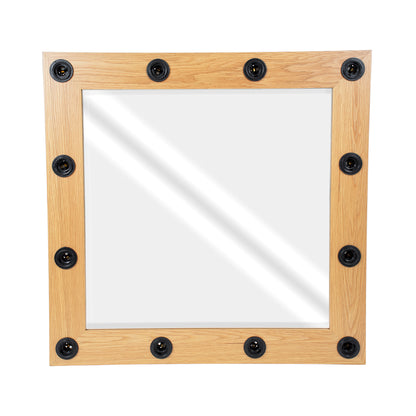 MAKEUP MIRROR-80x80-1 Μοντέρνος Καθρέπτης Μακιγιάζ με Πλαίσιο Φυσικού Ξύλου με Διακόπτη On/Off 12 x E27 AC220-240V - Μ80 x Π7 x Υ80cm - Μπεζ Δρυς