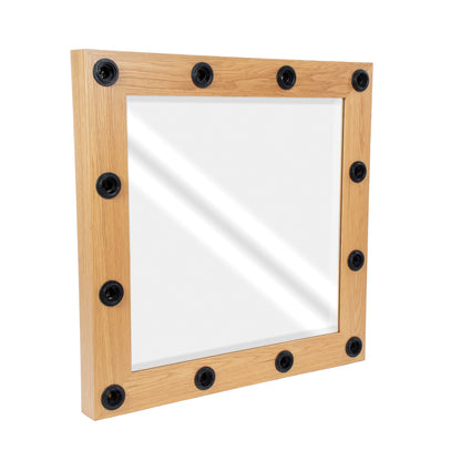 MAKEUP MIRROR-80x80-1 Μοντέρνος Καθρέπτης Μακιγιάζ με Πλαίσιο Φυσικού Ξύλου με Διακόπτη On/Off 12 x E27 AC220-240V - Μ80 x Π7 x Υ80cm - Μπεζ Δρυς