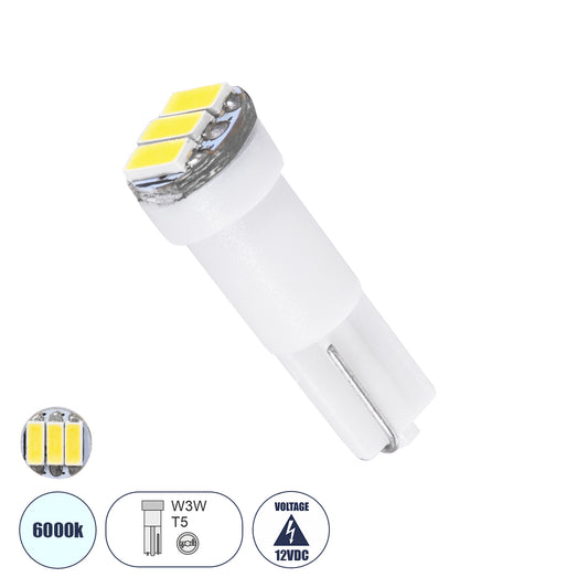 T5 81036 Λάμπα Αυτοκινήτου LED 3xSMD4014 0.9W 135lm 120° DC 12-16V IP20 Φ0.6 x Υ1.8cm Ψυχρό Λευκό 6000K