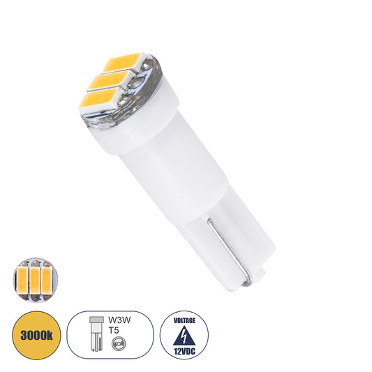 T5 81037 Λάμπα Αυτοκινήτου LED 3xSMD4014 0.9W 135lm 120° DC 12-16V IP20 Φ0.6 x Υ1.8cm Θερμό Λευκό 3000K