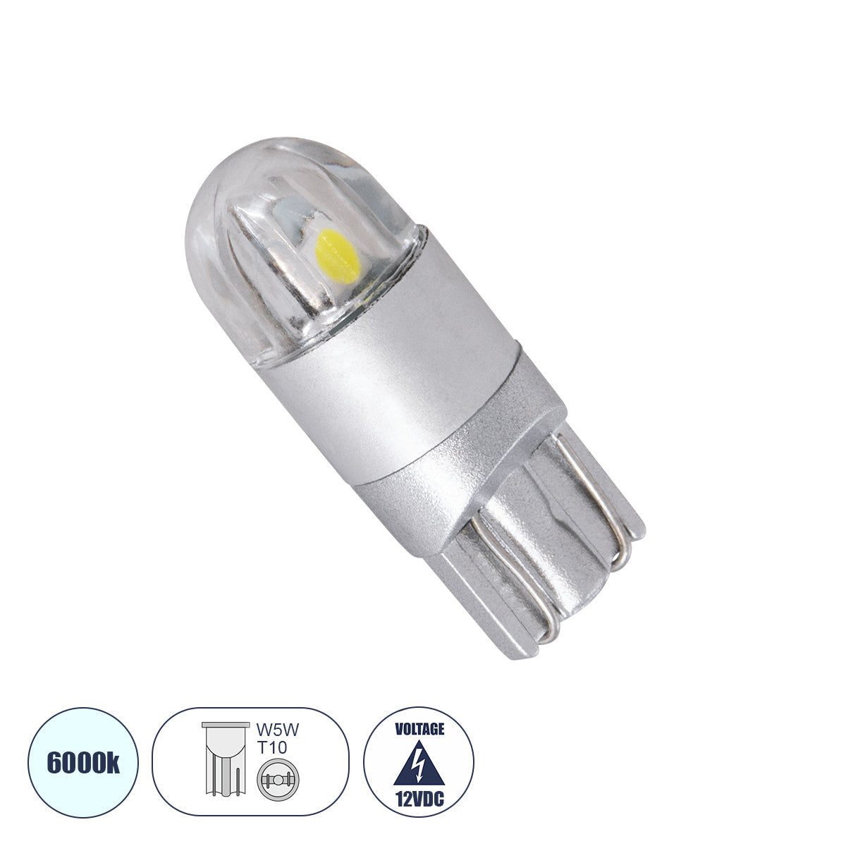 T10 W5W 81043 Λάμπα Αυτοκινήτου LED 2 SMD 3030 0.4W 60lm 360° DC 12-16V IP20 Φ1 x Υ2.5cm Ψυχρό Λευκό 6000K