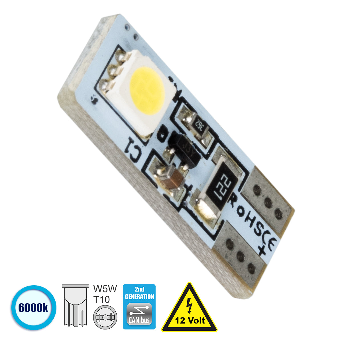 T10 W5W 81087 Λάμπα Αυτοκίνητου 2rd Generation Can-Bus Series LED 2 SMD 5050 1.6W 240lm 360° DC 12V IP20 Ψυχρό Λευκό 6000K