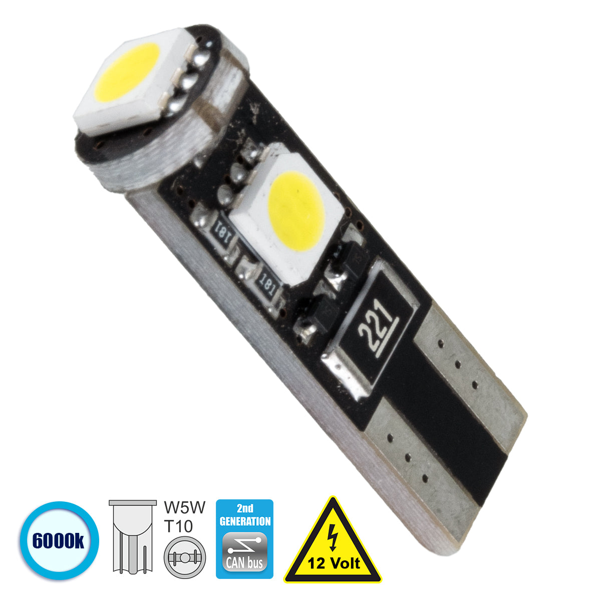 T10 W5W 81088 Λάμπα Αυτοκίνητου 2rd Generation Can-Bus Series LED 3 SMD 5050 2W 300lm 360° DC 12V IP20 Ψυχρό Λευκό 6000K