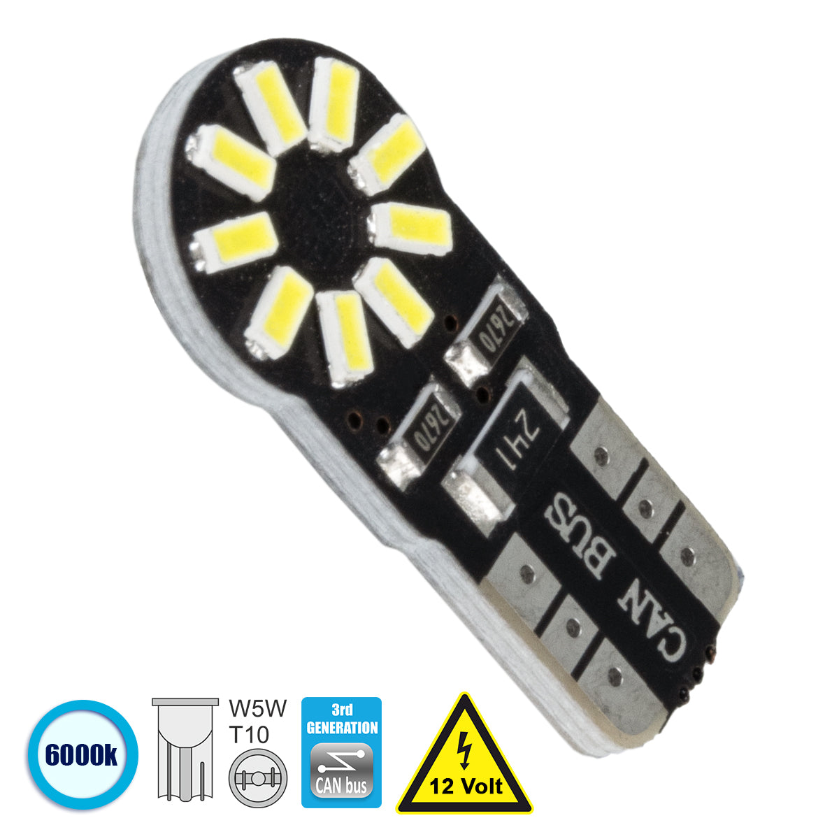 T10 W5W 81100 Λάμπα Αυτοκίνητου 3rd Generation Can-Bus Series LED 18 SMD 3014 2.8W 420lm 360° DC 12V IP20 Ψυχρό Λευκό 6000K