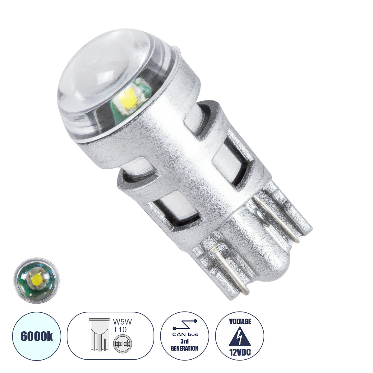 T10 W5W 81101 Λάμπα Αυτοκινήτου LED 3rd Generation Can-Bus Extreme Series 1xCREE-XPE 5W 350lm 120° DC 12-16V IP20 Φ1 x Υ2.5cm Ψυχρό Λευκό 6000K