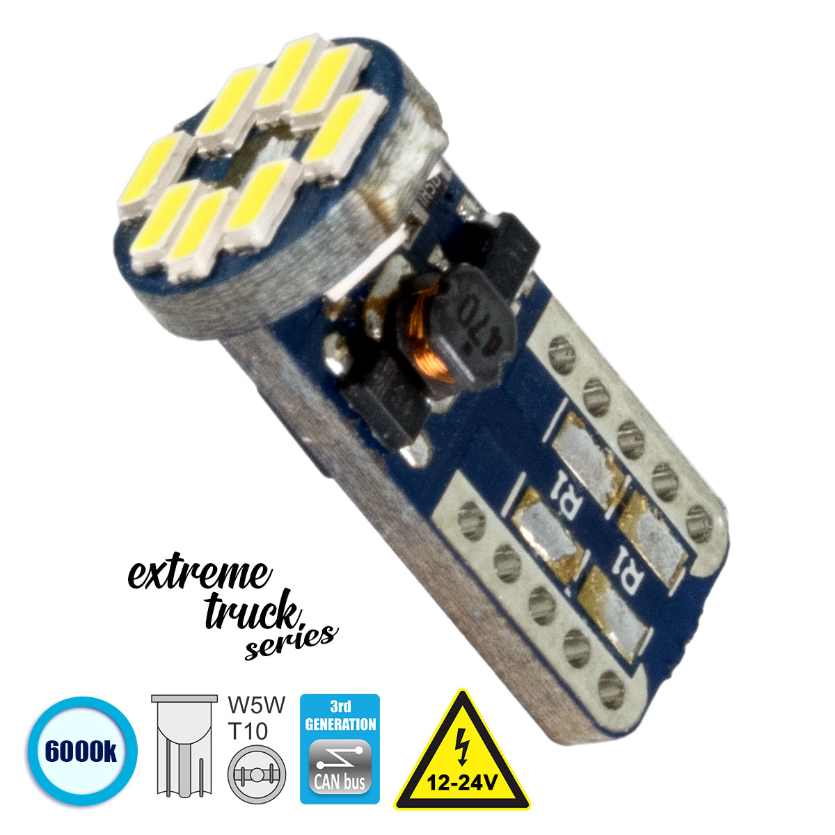 T10 W5W 81104 Λάμπα Αυτοκίνητου 3rd Generation Can-Bus Extreme Truck Series LED 12 SMD 3014 3.2W 480lm 360° DC 12-24V IP20 Ψυχρό Λευκό 6000K