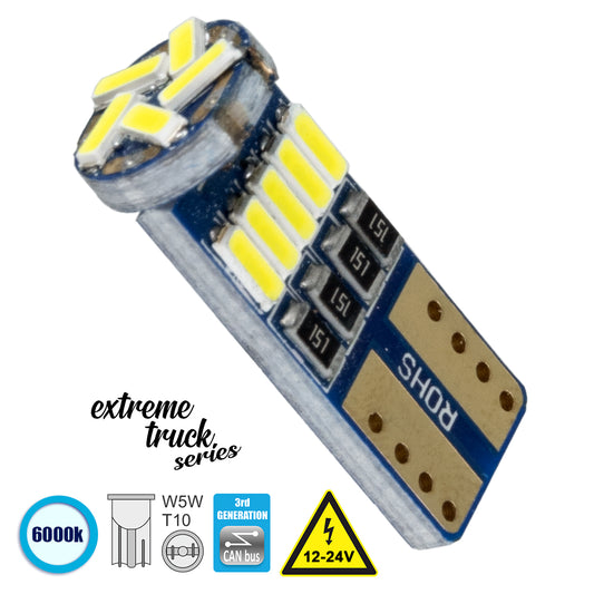 T10 W5W 81105 Λάμπα Αυτοκίνητου 3rd Generation Can-Bus Extreme Truck Series LED 15 SMD 4014 3.8W 570lm 360° DC 12-24V IP20 Ψυχρό Λευκό 6000K