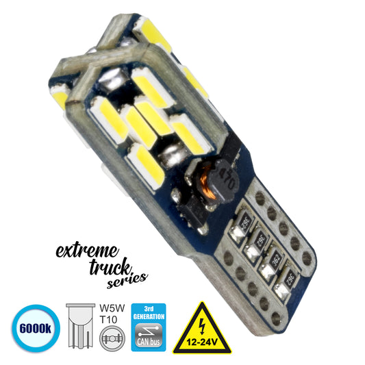 T10 W5W 81106 Λάμπα Αυτοκίνητου 3rd Generation Can-Bus Extreme Truck Series LED 24 SMD 4014 4.8W 720lm 360° DC 12-24V IP20 Ψυχρό Λευκό 6000K