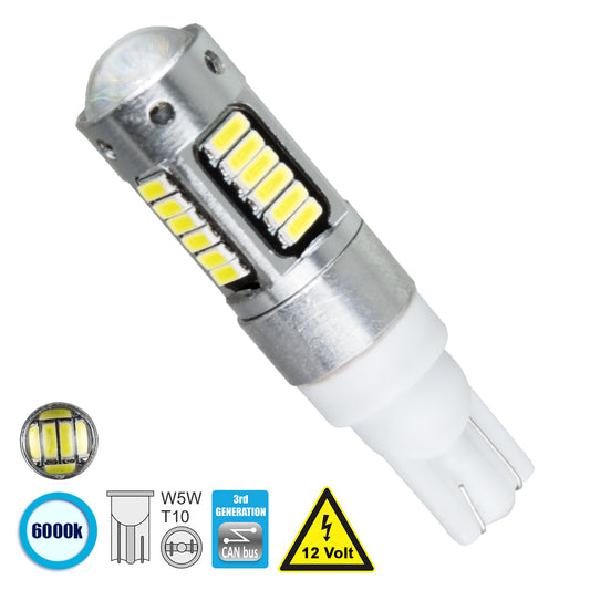 T10 W5W 81108 Λάμπα Αυτοκίνητου 3rd Generation Can-Bus Series LED 30 SMD 4014 6W 900lm 360° DC 12V IP20 Ψυχρό Λευκό 6000K